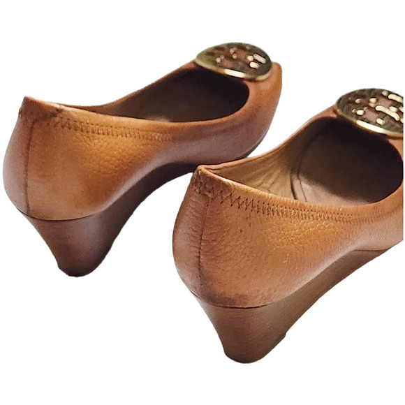 Tory Burch Tan Peep-Toe Wedges - Picture 5 of 7